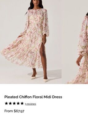 Astr Pleated Chiffon Floral Midi Dress - Pink & Cream